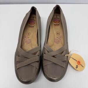 NEW Earth Spirit Gelron Shoes Women 9 Mary Jane Flats Pewter Gold Casual Slip On